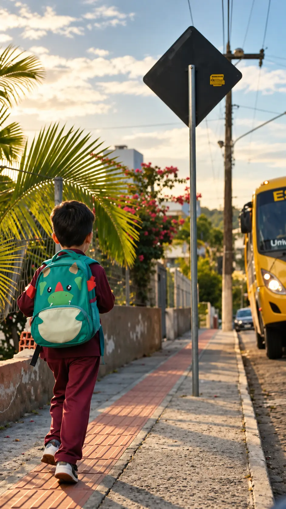 Alunos caminhando uniformizados