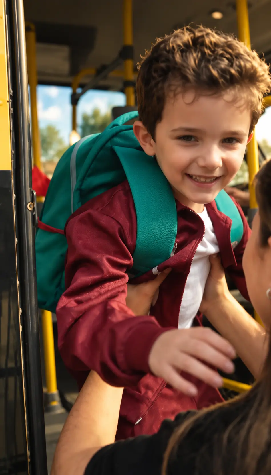 Aluno em transporte escolar